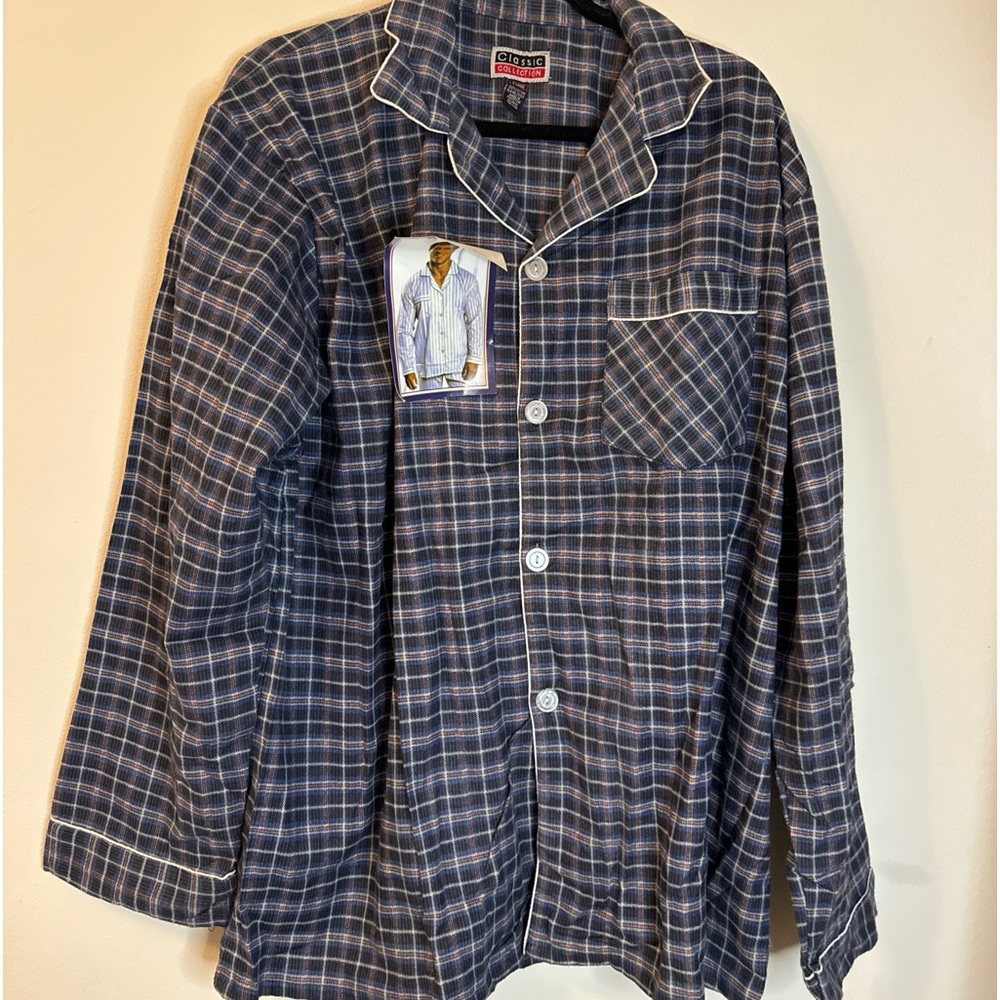Classic Collection Men’s XL 100% Cotton Blue Plaid Pajama Shirt Sz XL NWOT